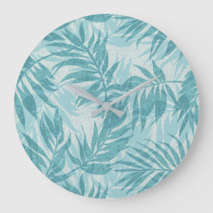 Relógio Grande Palmeiras Areca Havaiano Tropical Vintage Aqua