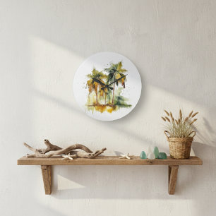 Relógio Grande Palmeiras verdes com trópicos de cor de água