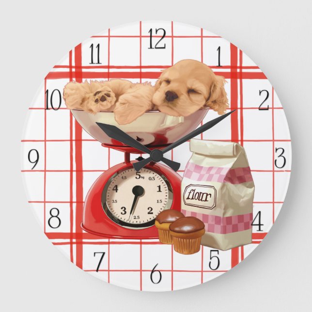 Relógio Grande Panela de cozinha e escala retrô (Frente)