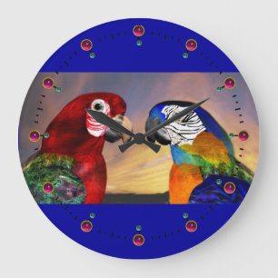 RELÓGIO GRANDE PAPAGAIOS HIPER / ARA VERMELHO E AZUL