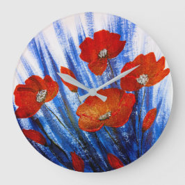 Relógio Grande Papagaios vermelhos na grama azul