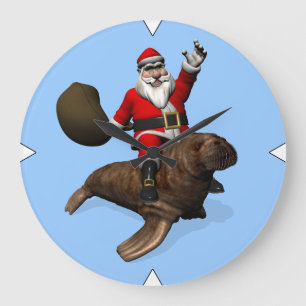 Relógio Grande Papai Noel Andando Em Walrus