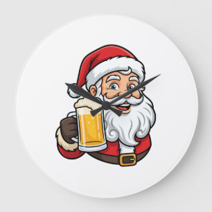 Relógio Grande Papai Noel Bebendo Cerveja Gráfico de Natal