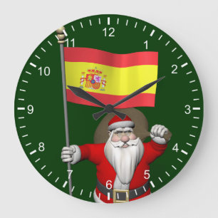 Relógio Grande Papai Noel com a bandeira da espanha