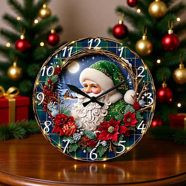 Relógio Grande Papai Noel de Madeira Rústica Alegre (Criador carregado)