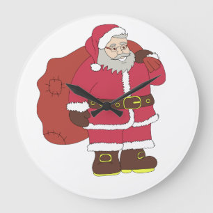 Relógio Grande Papai Noel em vermelho com saco de presentes e ócu