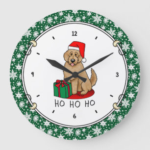Relógio Grande Papais noeis de Natal Goldendoodle (ouro vermelho)