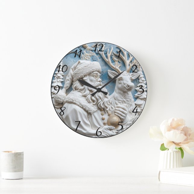 Relógio Grande Papais noeis e Reindeer Charm (Lar)