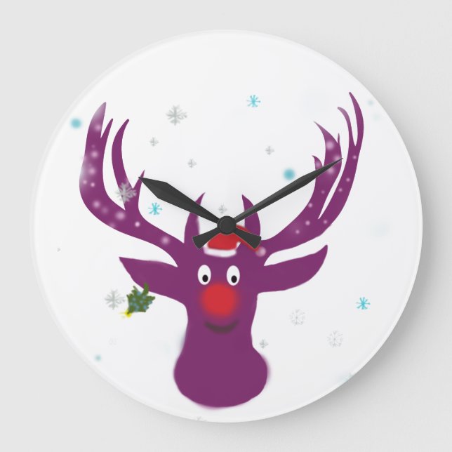 Relógio Grande Papais noeis Reindeer Rudolf Round (Large) Wall Cl (Frente)