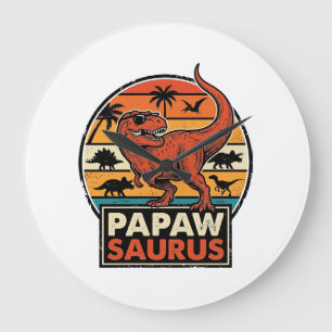 Relógio Grande Papawsaurus Design Vetorial Dinossauro Retro Pôr d