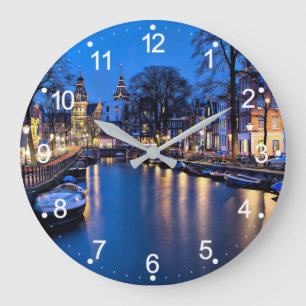 Relógio Grande Papel de Parede Noturno de Amsterdã-67657