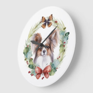Relógio Grande Papillon Christmas Wreath Festivo Pup