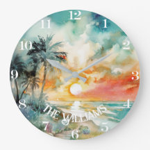 Paraíso tropical - praia de aquarela