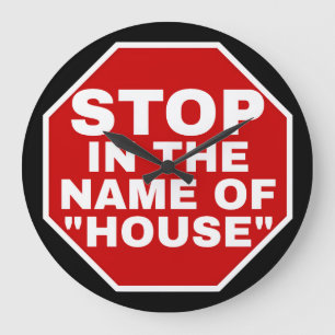 RELÓGIO GRANDE "PARE NO NOME DA HOUSE" FONTES BRANCAS, BG VERMELH