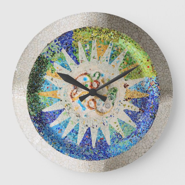 Relógio Grande Park Guell mosaicos Wall Clock (Frente)