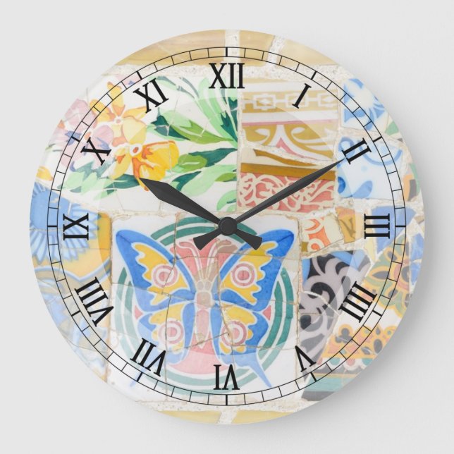 Relógio Grande Park Guell mosaicos Wall Clock (Frente)
