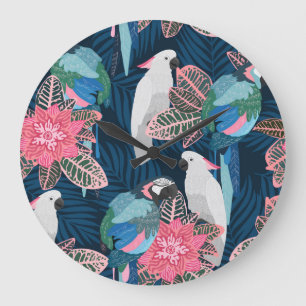 Relógio Grande Parrots Tropical: Padrão Vintage Invisível