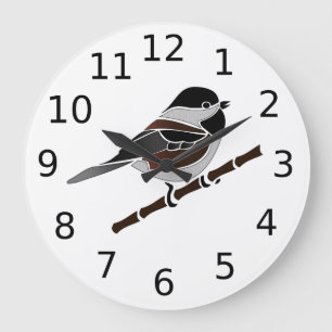 Relógio Grande Pássaro Chickadee De Castanheiro Cheio Ilustrado