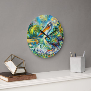 Relógio Grande Pássaro Pelicano no País das Maravilhas Personaliz