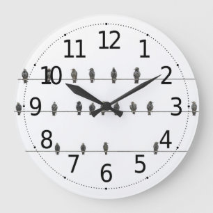 Relógio Grande Pássaros Simples na Ilustração Desenhada à Mã