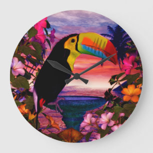 Relógio Grande Pássaros tropicais 2" decoração de Toucans"