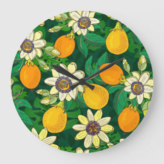 Relógio Grande Passionflower Bloom: Imagem Preta De Fundo.