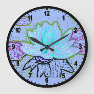 RELÓGIO GRANDE PASTEL BLOOMING BLUE LOTUS PASTEL ARA DESIGNER ART