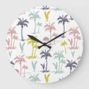 Relógio Grande Pastel Palm Tree by the Beach Pattern