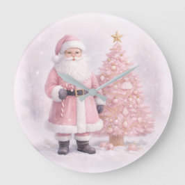 Relógio Grande Pastel Pink Christmas Santa