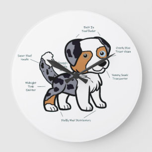 Relógio Grande Pastor Australiano Blue Merle Anatomia Divertida