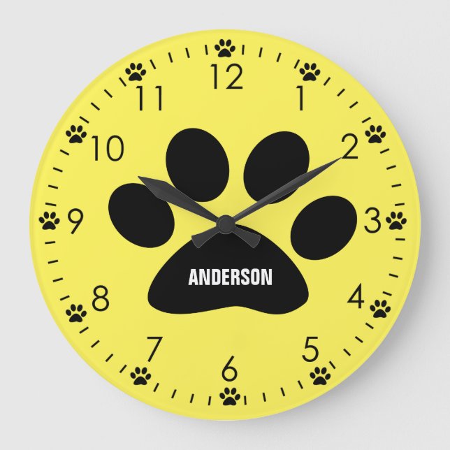 Relógio Grande Pata de Cachorro Amarelo Personalizada (Frente)