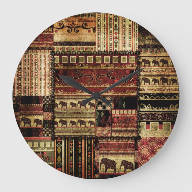 Relógio Grande Patchwork Africano: Grunge Impressão Background (Frente)