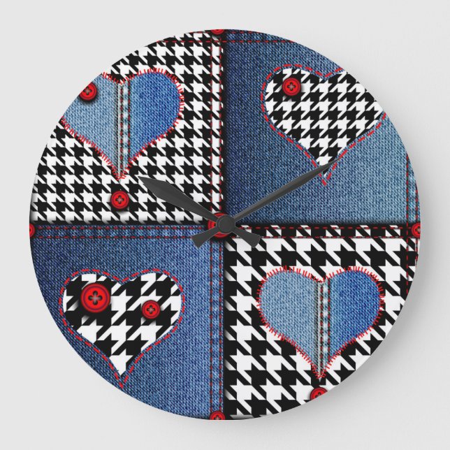 Relógio Grande Patchwork de Denim: padrão de Tecido sem falhas (Frente)