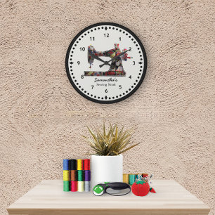 Relógio Grande Patchwork Quilt Sewing Machine Wall Clock