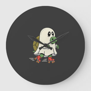 Relógio Grande Patins Ghost Turtle Design de Halloween_1