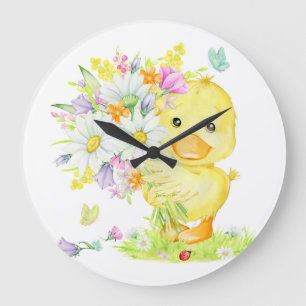 Relógio Grande Pato Amarelo E Buquê