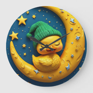 Relógio Grande Pato de desenho animado fofo e lua