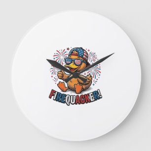 Relógio Grande Pato Patriótico Firequacker Design de Camisa Vinta