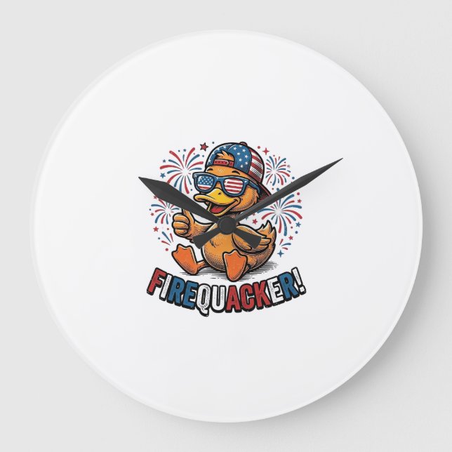 Relógio Grande Pato Patriótico Firequacker Design de Camisa Vinta (Frente)