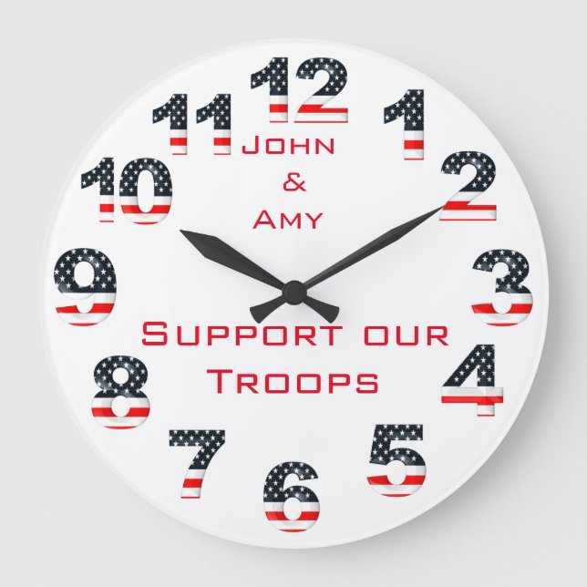 Relógio Grande Patriotic American Flag Numbers (Frente)