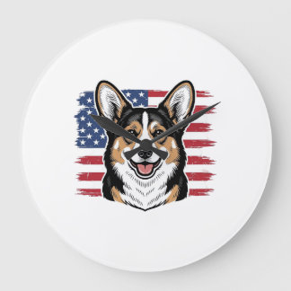 Relógio Grande Patriotic Corgi American Flag Vintage Vector Desig