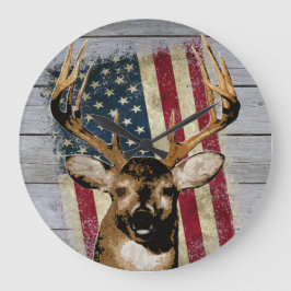 Relógio Grande Patriotic Deer Hunting Décor
