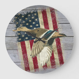 Relógio Grande Patriotic Flying Mallard Duck Hunting Décor