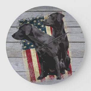 Relógio Grande Patriótico Labrador Retriever, Bandeira Americana 