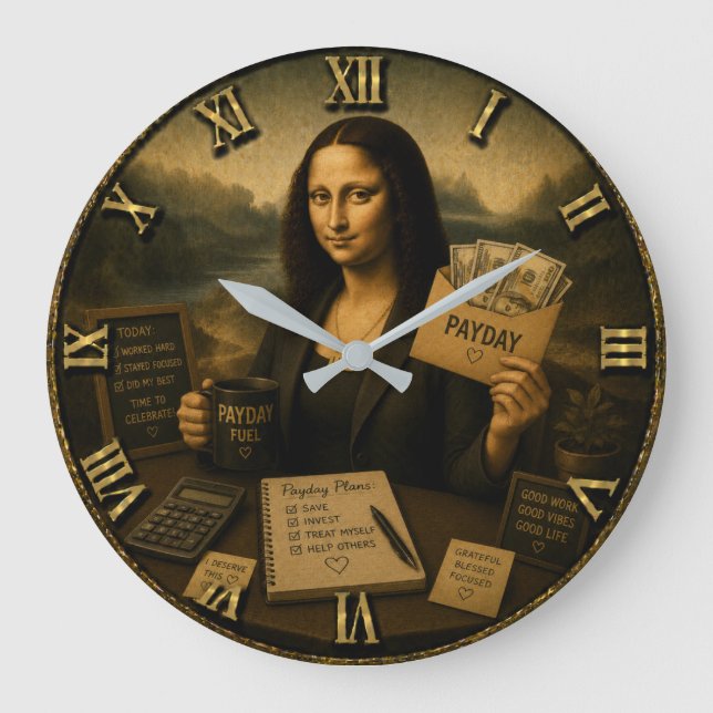 Relógio Grande Payday Funny Mona Lisa Gift for Coworkers  (Frente)