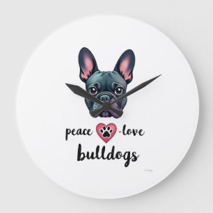 Relógio Grande Paz Amor Bulldogs Vintage Galáxia Bulldog Francês