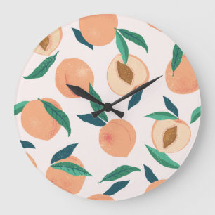 Relógio Grande Peach Apricot: Padrão Tropical Sem Olhos.