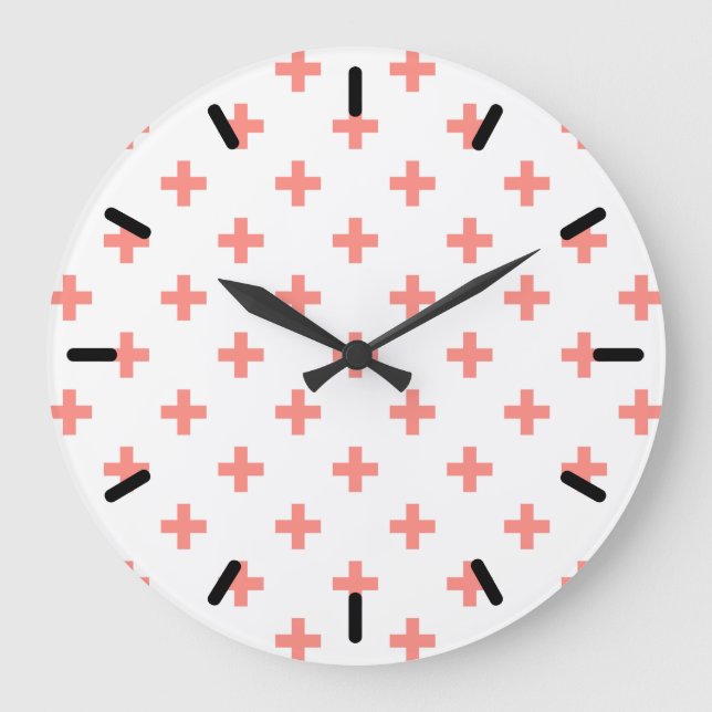Relógio Grande Peach polka cruza em branco (Frente)