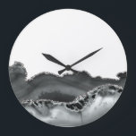 Relógio Grande Pedra de Agato Metálico de Cinza Negra<br><div class="desc">Esta design foi criada da minha pintura de acrílico fluido de um tipo. Ele pode ser personalizado clicando no botão personalizar e adicionando um nome, iniciais ou suas palavras favoritas. Entre em contato comigo em colorflowcreations@gmail.com se você quiser usar este design em outro produto. Compre minha pintura de acrílico abstrato...</div>