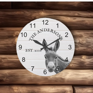 Relógio Grande Peeking Donkey Cute Personalizado